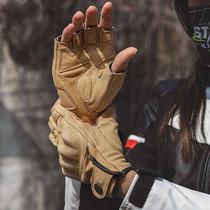 Vintage Leather Half Finger Motorcycle Gloves