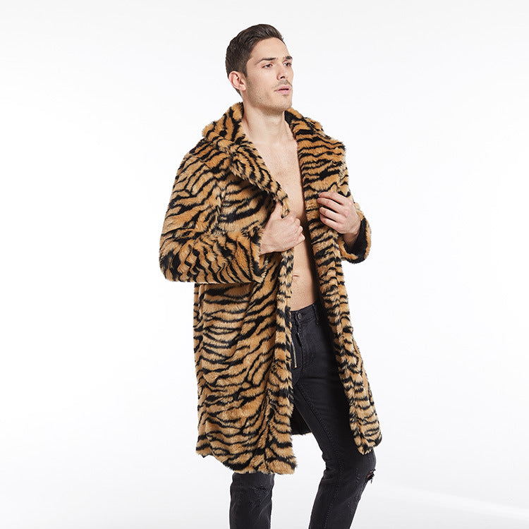 Manteau de fourrure de faux hommes modèle de tigre coupe longue