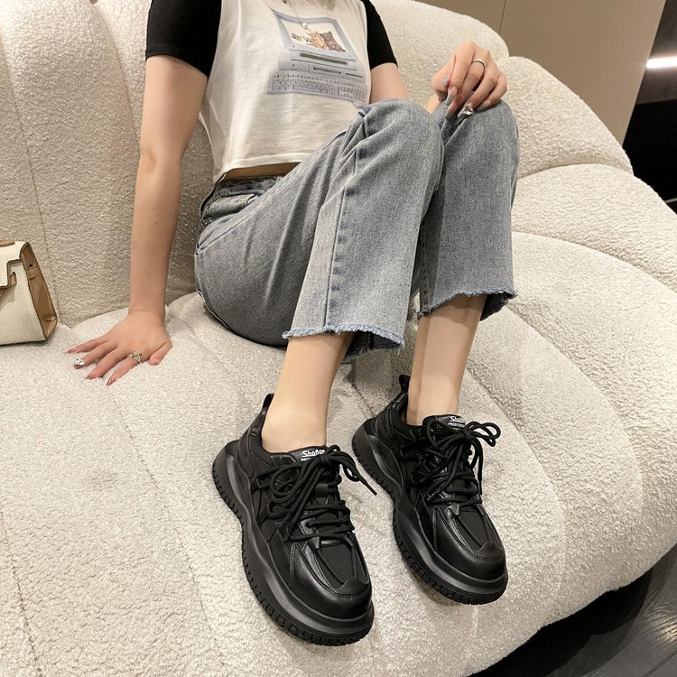 Femmes Épaisseur de semelle Hauteur Augmenter Papa Chaussures Ins Trendy Retro Arrivée Automne Versatile L
