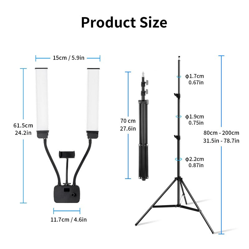 45W dimmable double bras LED lampe trépied stand Kit Video Studio Support de téléphone