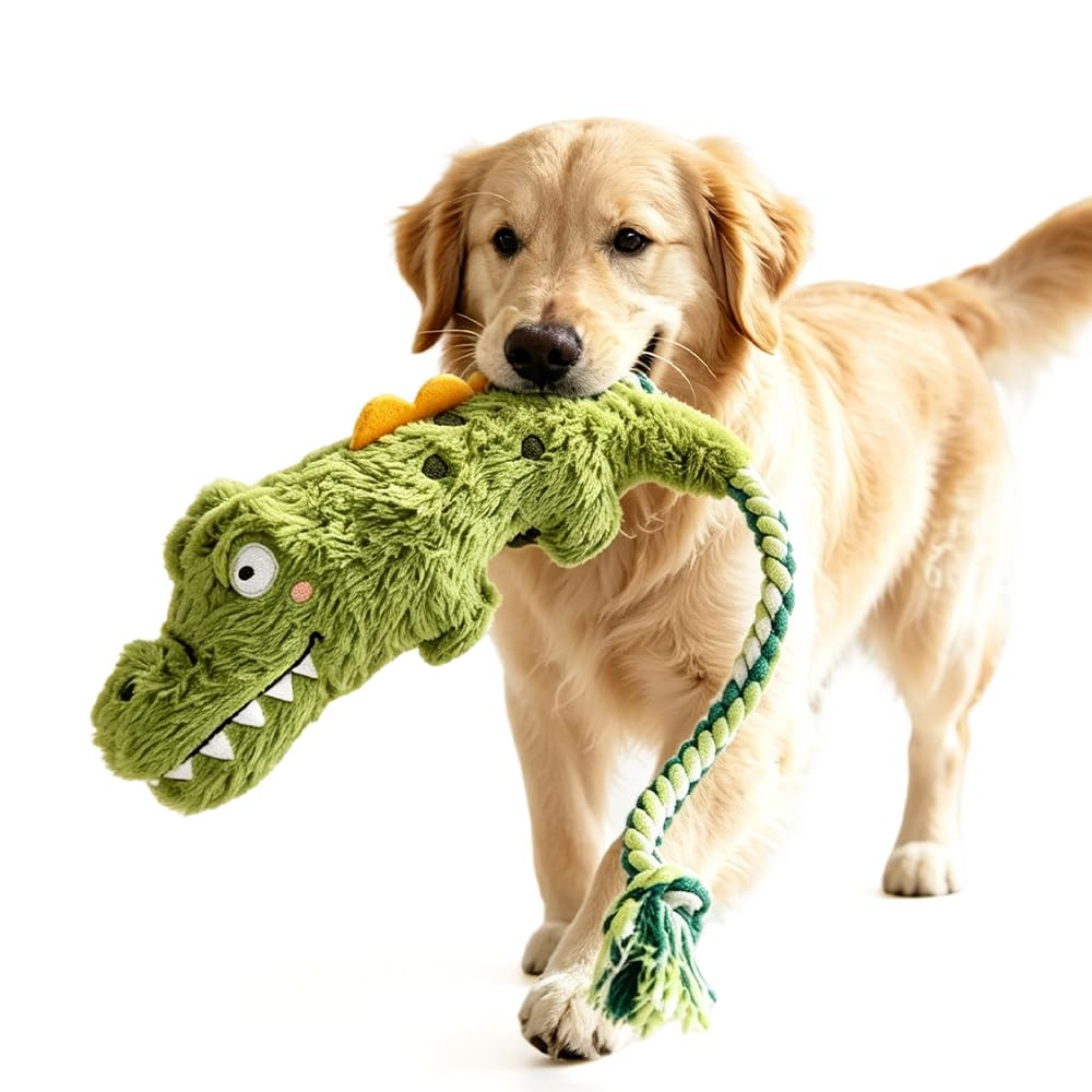 Fun Knotty Crocodile Dog Chew Jouet pour jouer interactif Coton corde et squeaky Plush