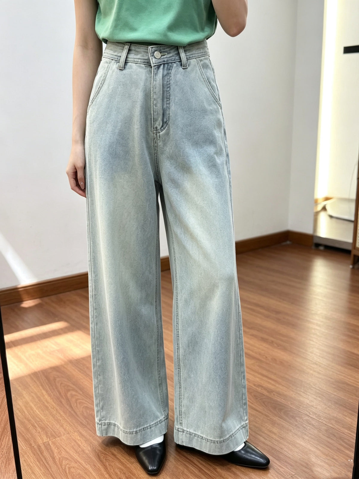 Pantalons de denim bleu lavés pour femmes