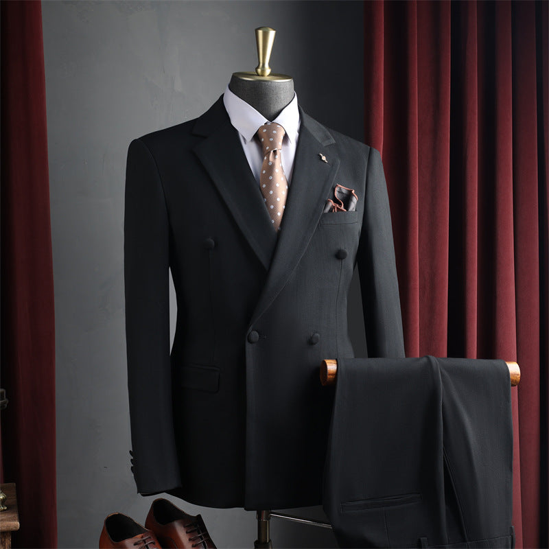 Hommes noir brun Peak Lapel double seins 3 pièces ensemble