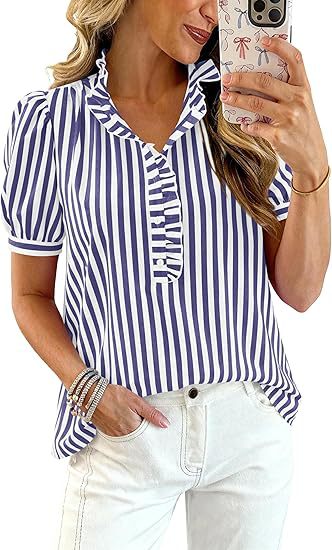 Chemise à manches courtes à manches courtes à manches courtes avec boutons en V-Neck