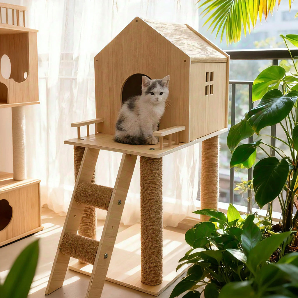 Cat House Cat Treehouse Cat Bed Hideaway pour petits chats seniors à pattes courtes