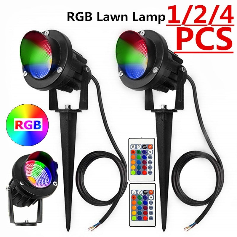 Lampe 10W Rgb à gazon à distance de contrôle coloré Lampe d'arbre extérieur