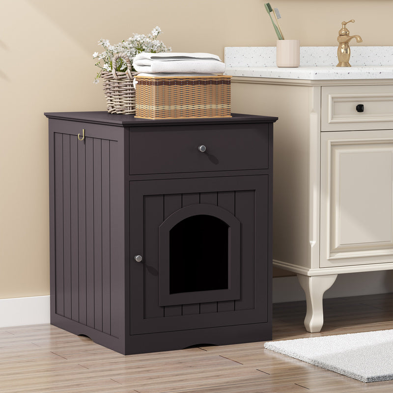 Boîte à litière en bois noir Enclosure W Tiroir et table latérale