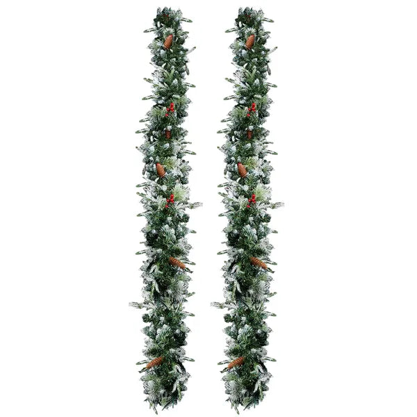 2 Pack 9FT Pré-éclairé Snow Flocked Christmas Garland