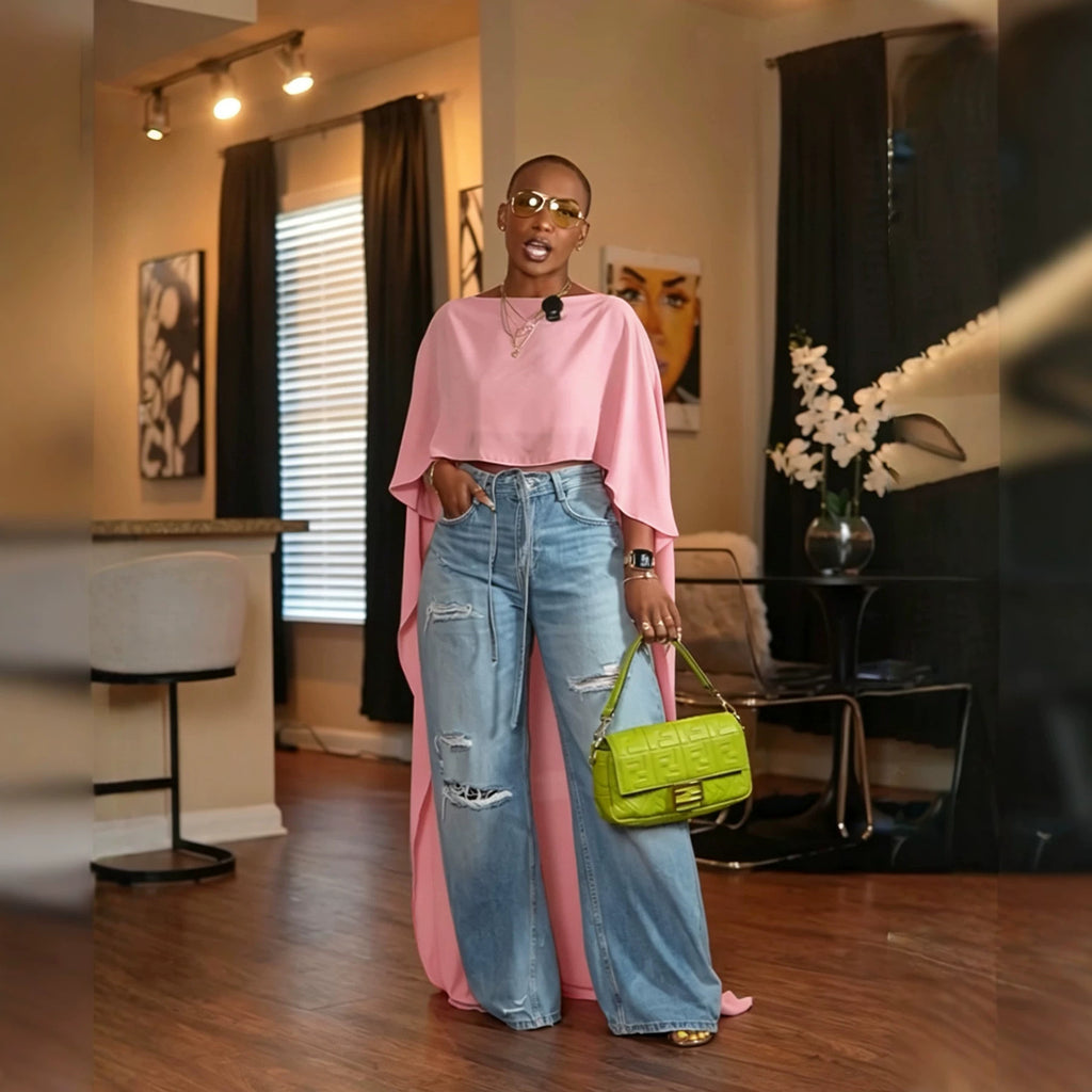 Élégantes femmes à l'aise Mesh Maxi Cape avec manches drapées Et un midriff-baraging T