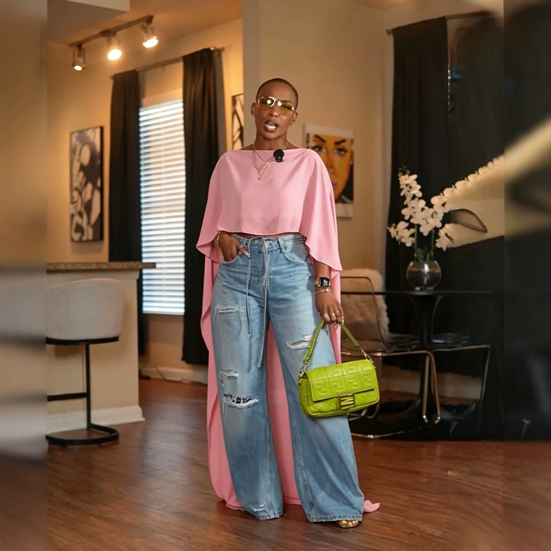 Élégantes femmes à l'aise Mesh Maxi Cape avec manches drapées Et un midriff-baraging T