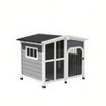 Grand abri pour animaux de compagnie en bois de style chalet avec toit ouvrant et fenêtre géante gris