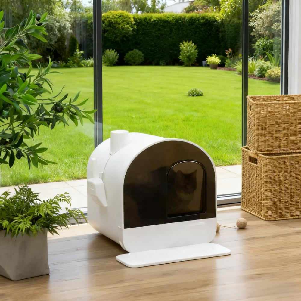 Boîte à litière Chat Blanc avec couvercle et filtre