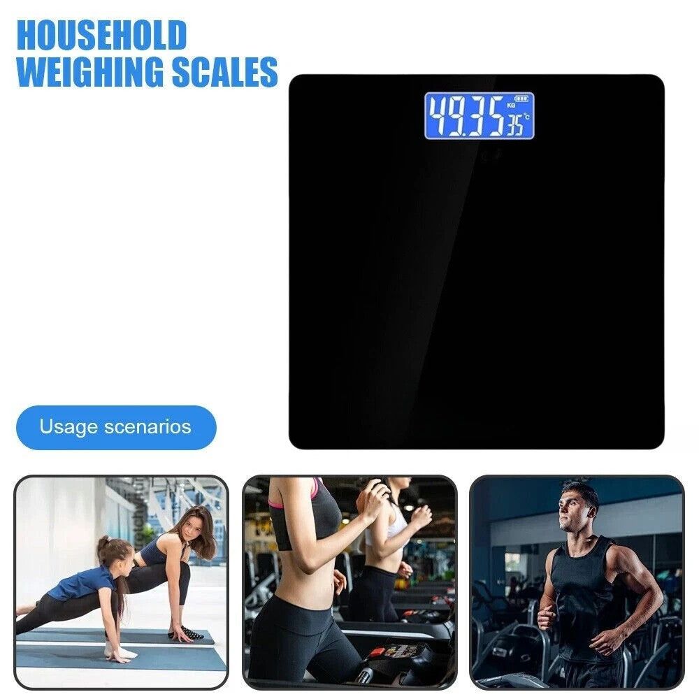 Échelles de salle de bain numérique 180KG Poids du corps Échelle de pesée LCD Électronique Noir