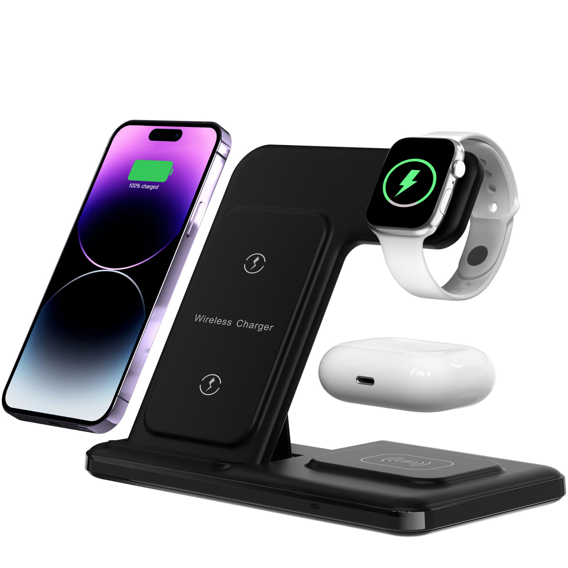 Chargeur sans fil 3-en-un de la base de charge rapide du rail vertical
