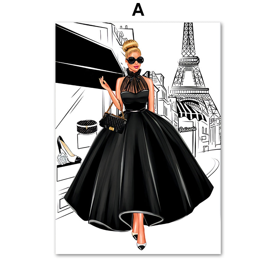 Fashion Bag Girl Ballon Champagne Wall Art Canvas Imprimer