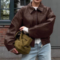 Retro AutomneHiver Vieux Style d'argent Veste en cuir pour les femmes
