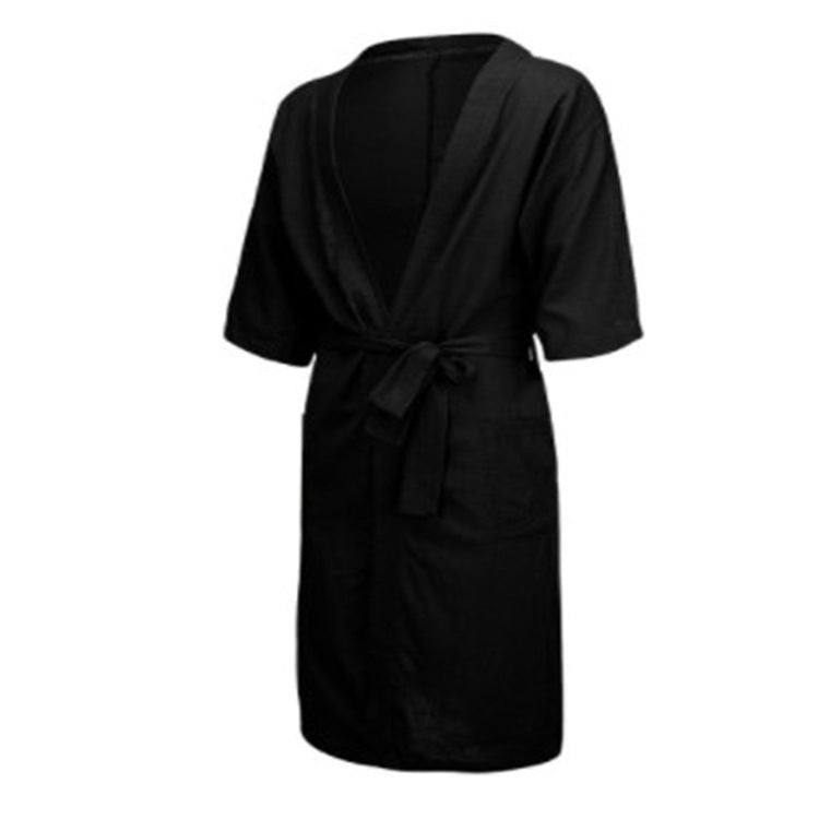 Homme et femme Long Solid Color Lin Pajamas Robe peignoir