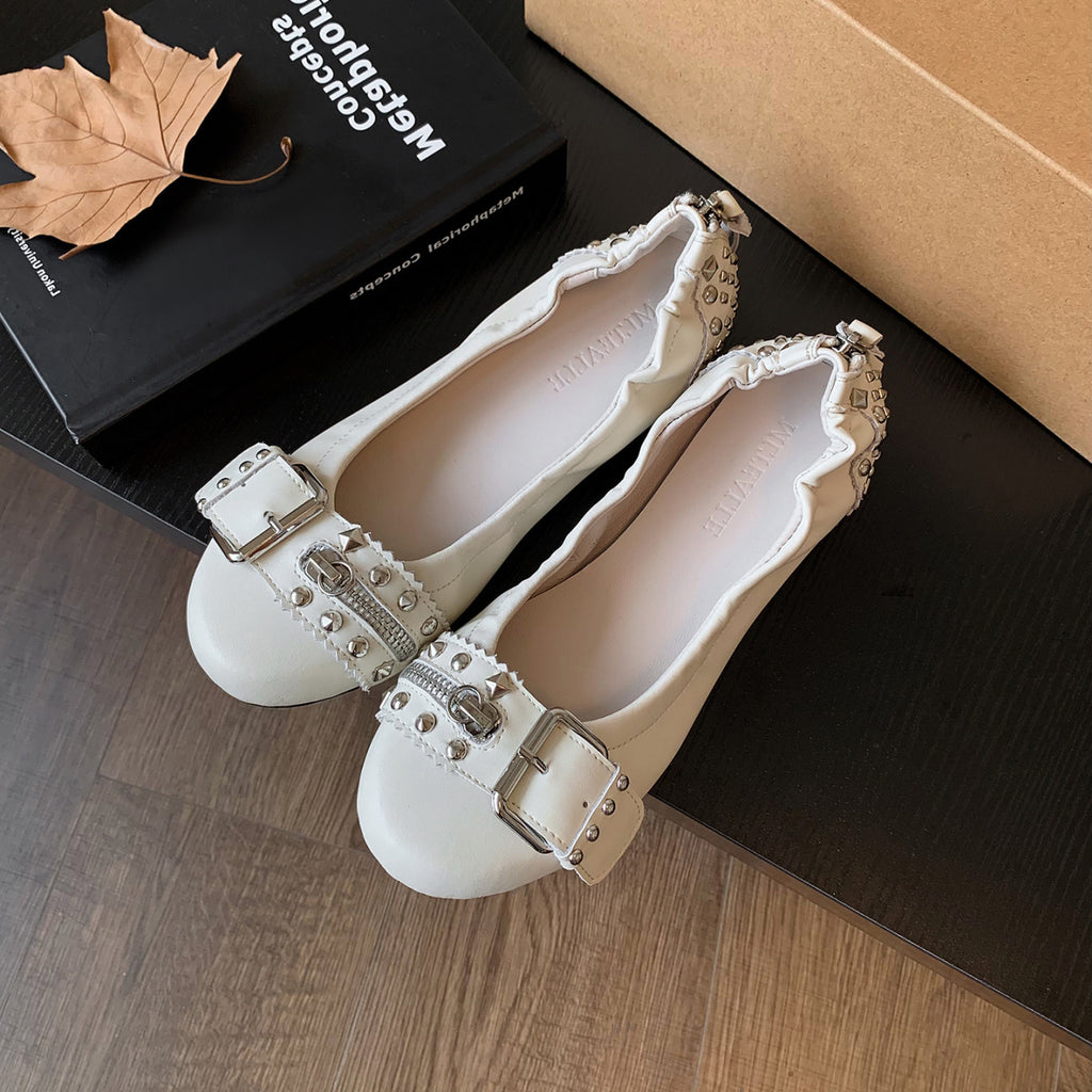 Femmes Dark Y2K Punk Studded Ballet Flats