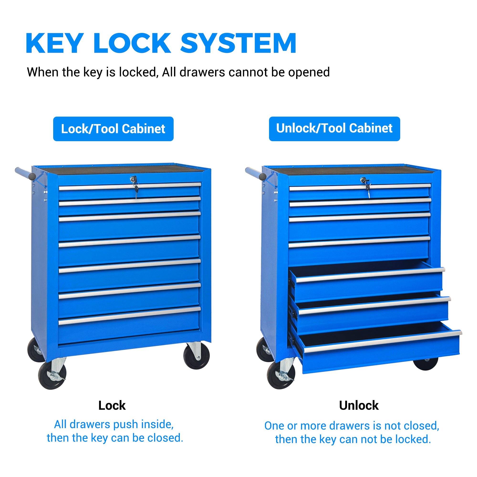 Roulement de coffre à outils avec boîte à outils 7-Drawer avec roues Multifonctionnel Tool Cart Mécanique T