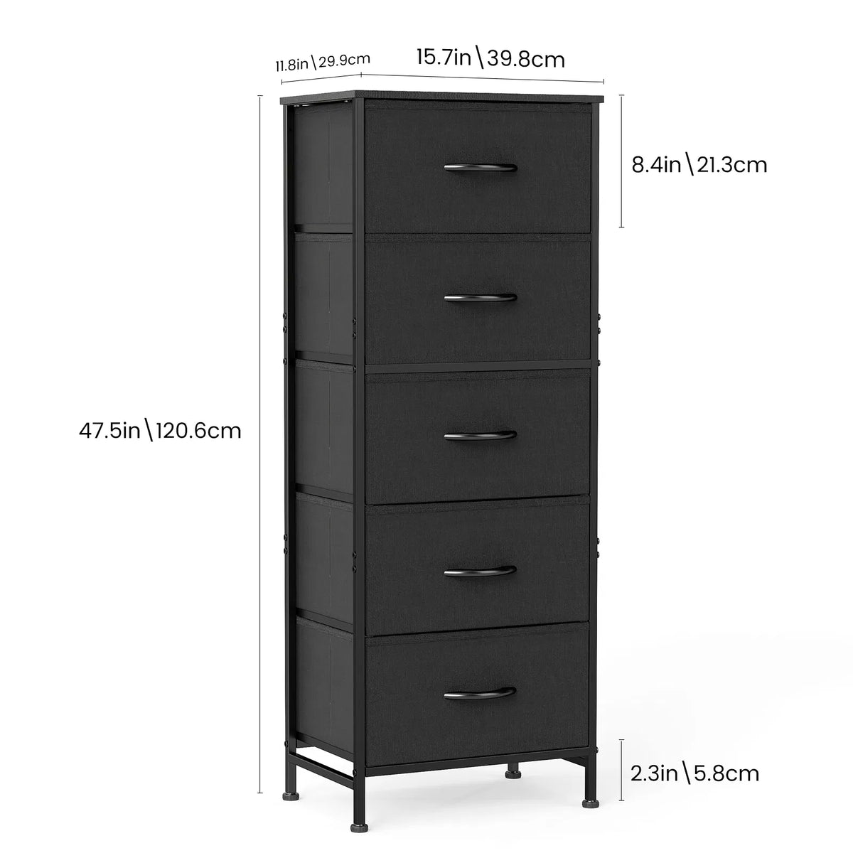 Dressing 48IN pour chambre avec 5 tiroirs de tissu Table de nuit Armoire en acier