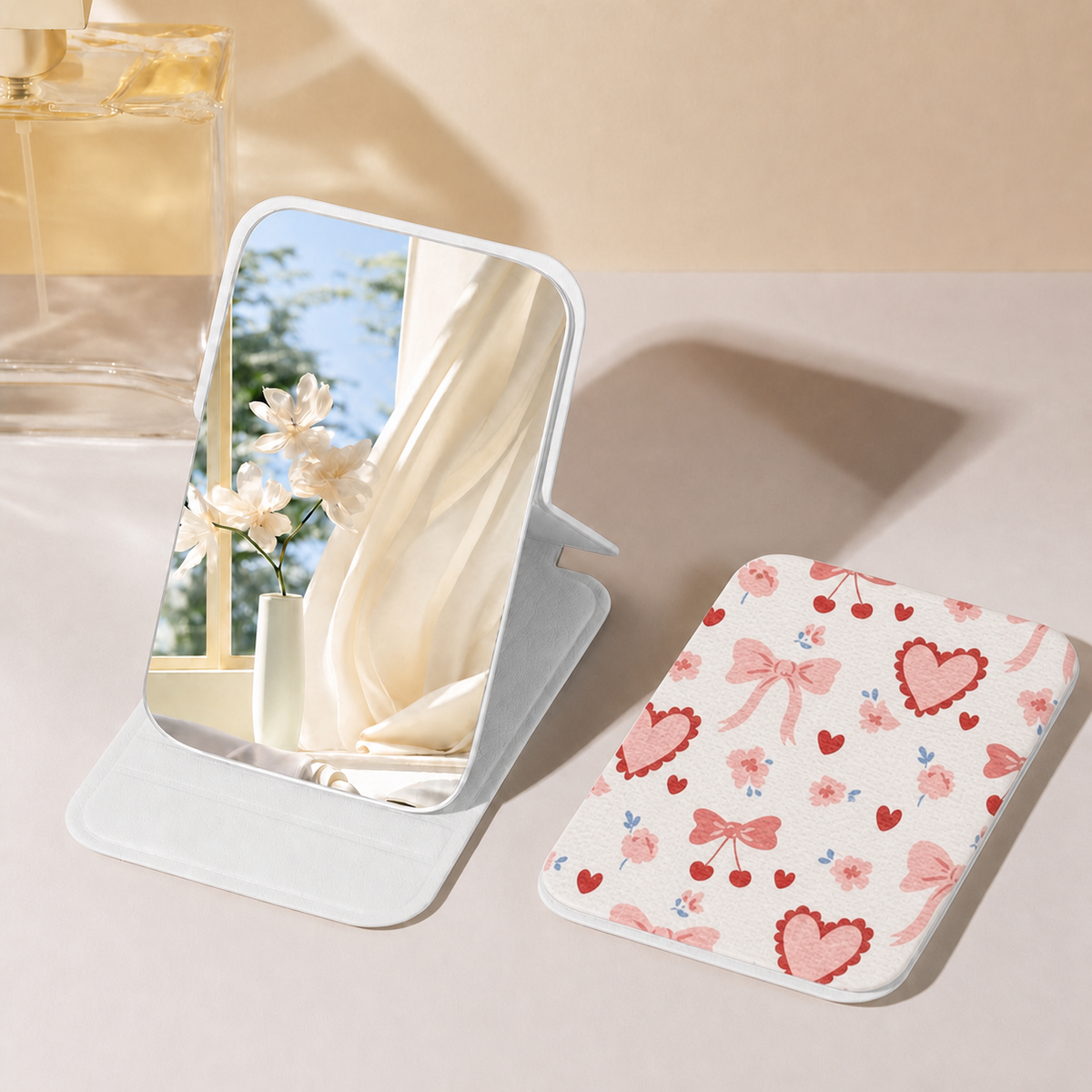 Cute Grid Heart Print Miroir compact pliant