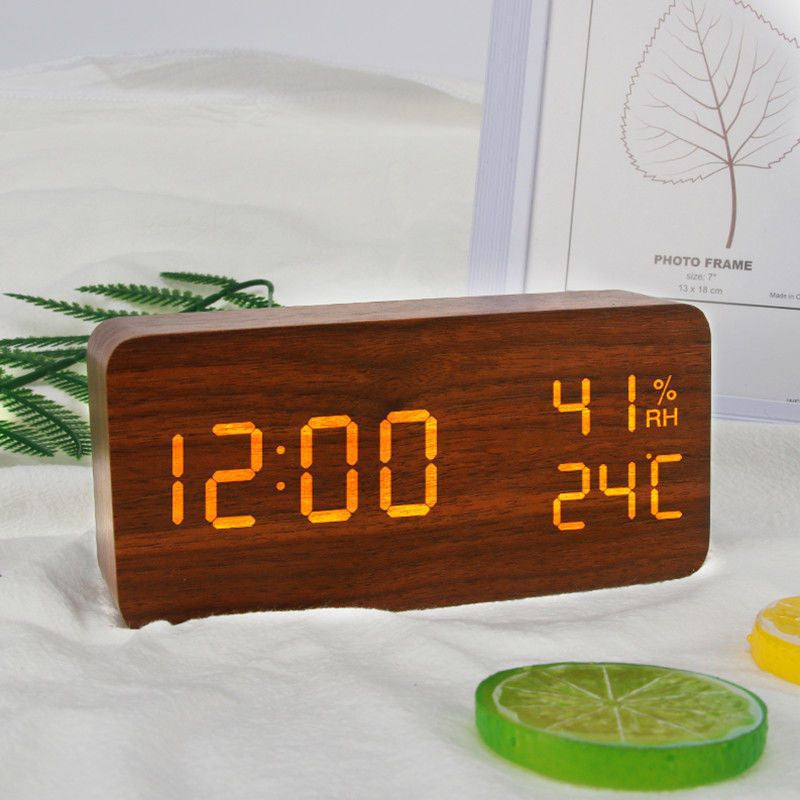 Réveil électronique Multifonctionnel Affichage numérique Température et humidité Temps Bois