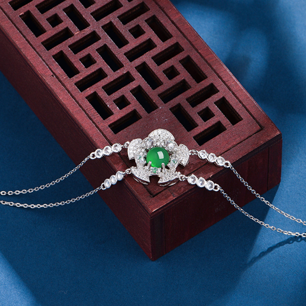S925 Bracelet Argent Sterling Platinum plaqué 6mm vert rond Chrysoprase Double chaîne Fas