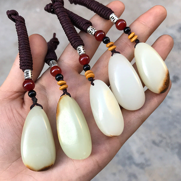Naturel Hetian Jade Russet Skin Seed Stone Pendentif Afghanistan White Jade Pebble Collier