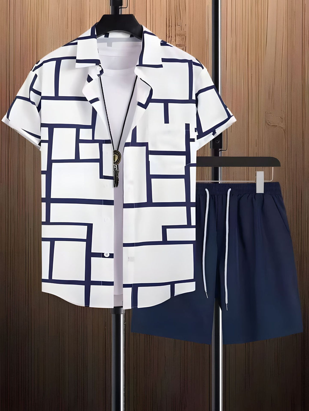 Ensemble de chemises pour hommes noir et blanc à rayures hawaïennes