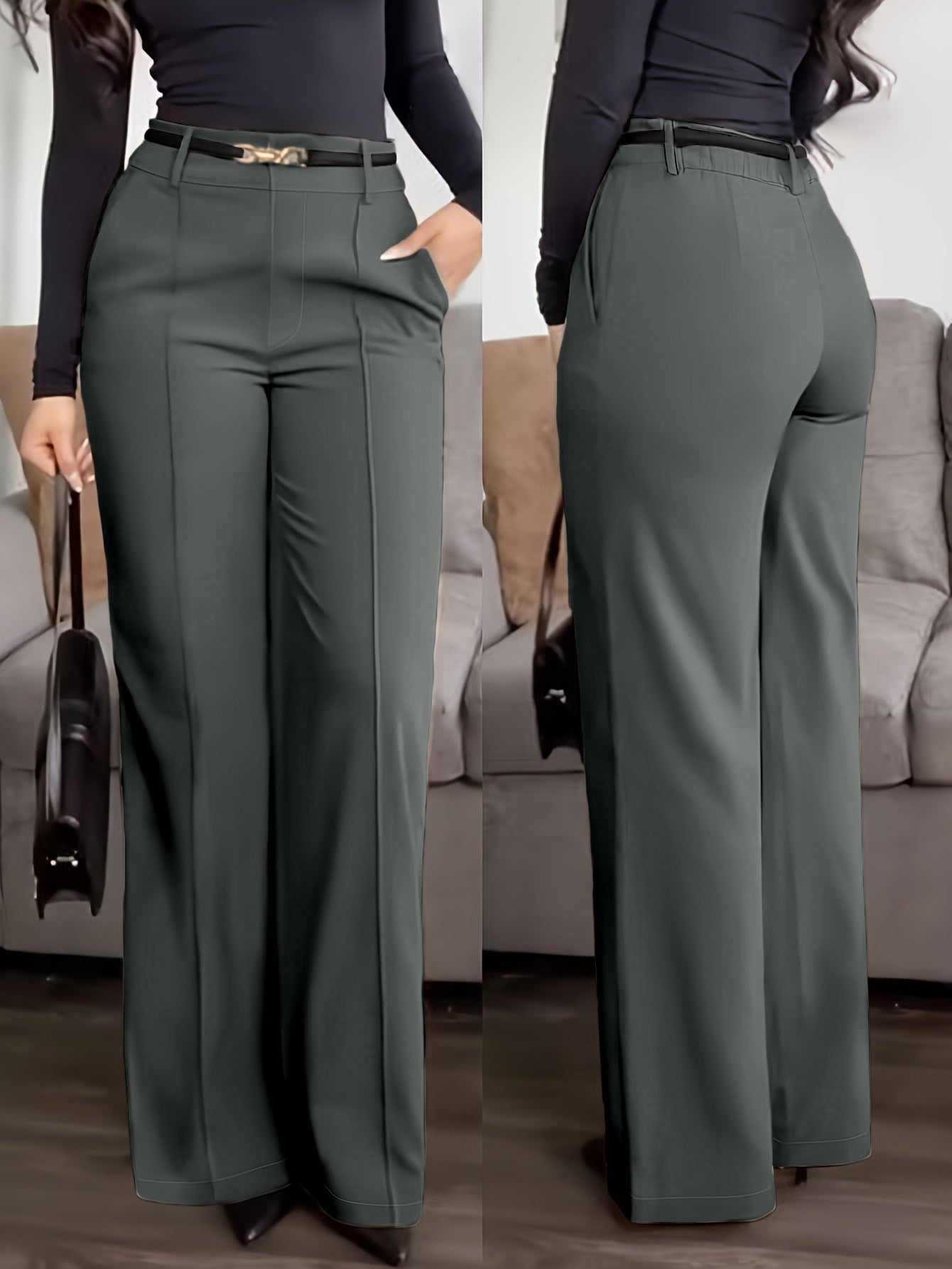 Pantalons à fermeture éclair de couleur solide avec poches