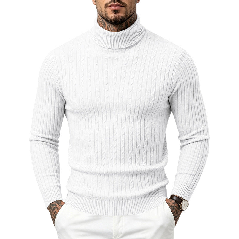 Hommes Col tortueux Slim-Fit Vertical-Stripe Chandail occasionnel à manches longues