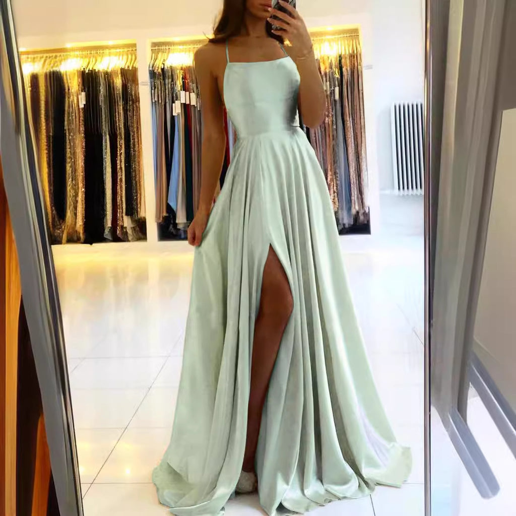 Robe de style européen et américain longue d'Amazon Slim Strap dos à dos Robe haute fente Danc
