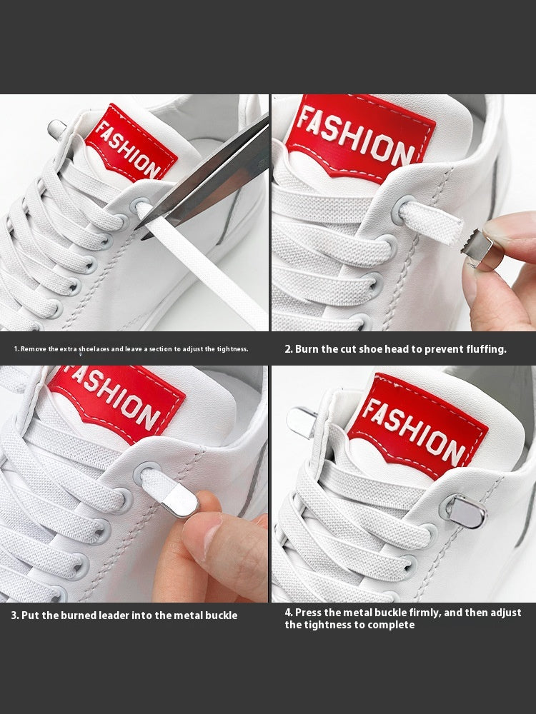 Shoelace pour les gens paresseux Rope élastique sans lacets Enfants Flat Buckle Chaussures blanches sans cravate