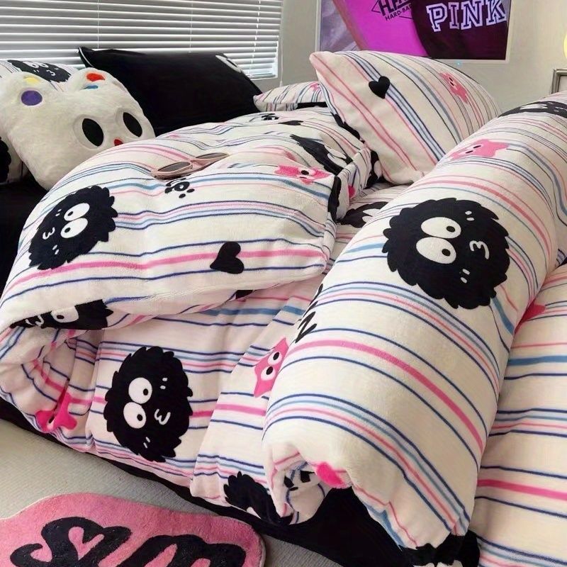 Draps de lit et couverture de couette en coton lavé doux Ensemble de quatre pièces