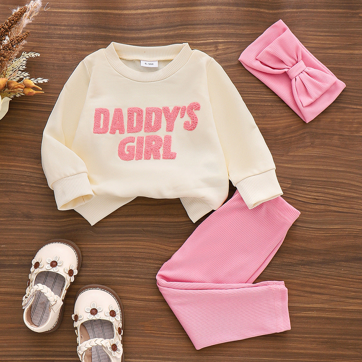 Lettre mignon Imprimer Sweatshirt et Pantalon Set avec bande de cheveux Bow pour les petites filles