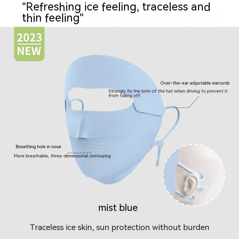 Facekini Masque plein visage écran solaire Respirant mince soie glacée