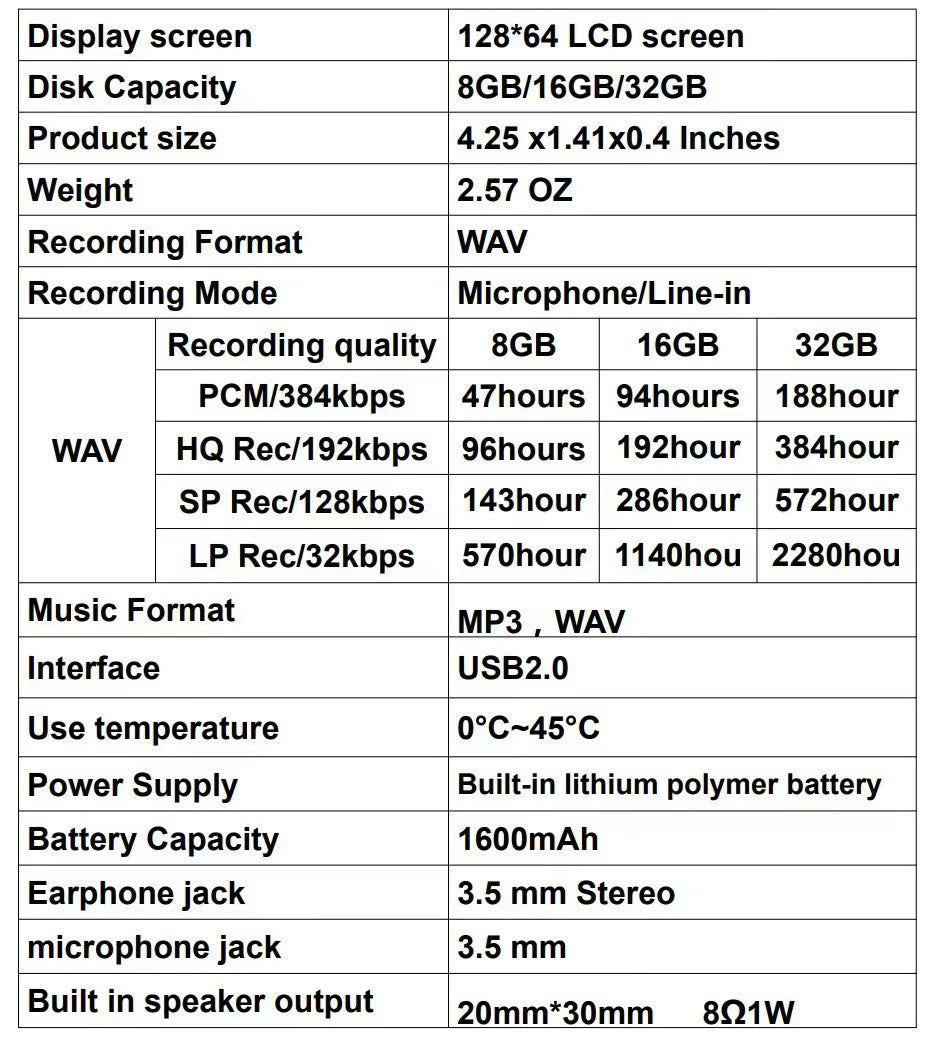 Anglais HD Réduction du bruit stylo d'enregistrement numérique MP3 lecteur grande capacité Portable Smart