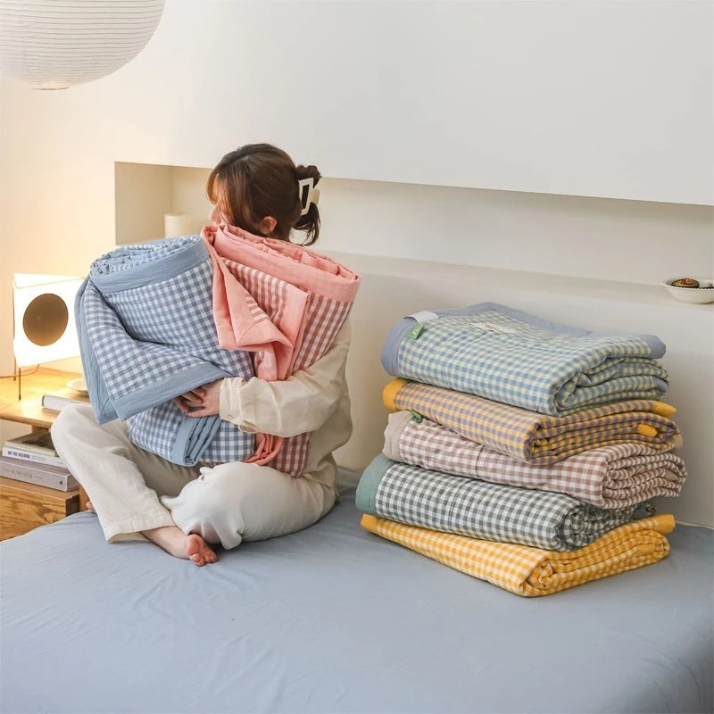 Couette de refroidissement d'été en coton lavé teint au fil, de style japonais