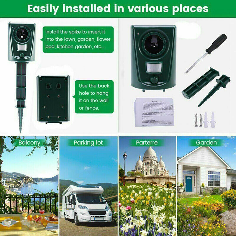 Batterie Ultrasonic Garden Deterrent Repeller Animal Bird Cat Scarer Pest Fox Dog