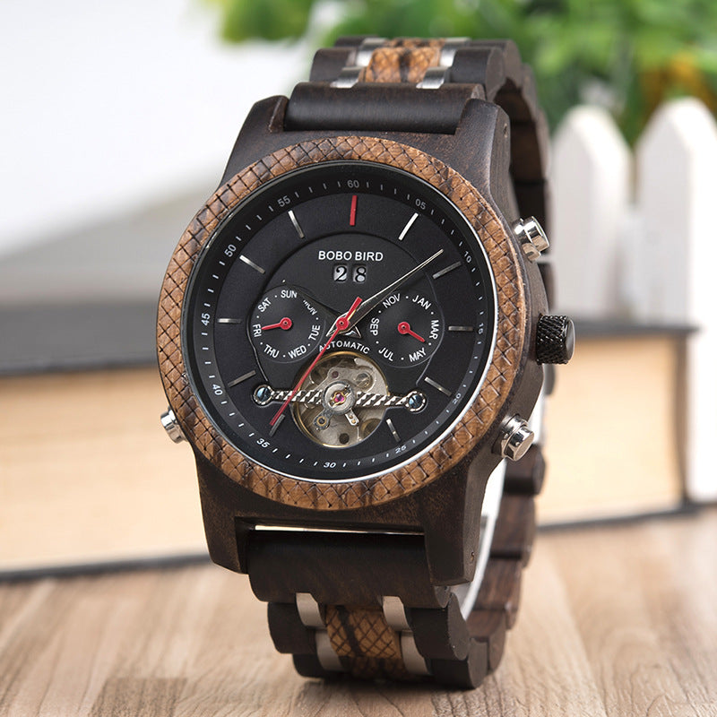 Montre en bois multifonction mécanique Flywheel Business