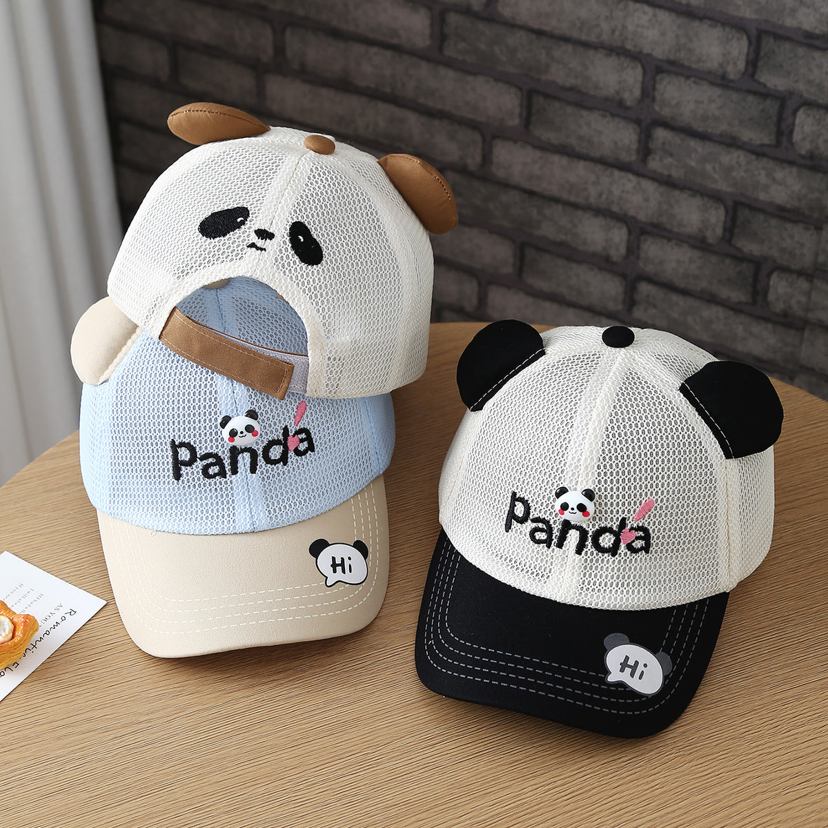 Lettre brodée d'été Mesh Cartoon Panda Respirant Cap de baseball bébé pour les garçons et le gir