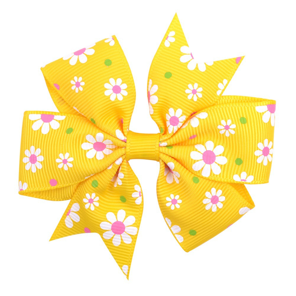 Imprimé Daisy Sunflower Dotted Rib with Fishtail Bow Baby Hair Clip