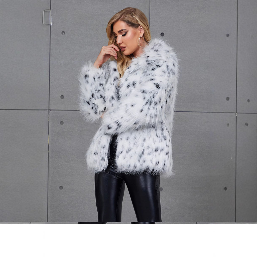 Notch-collar Ocelot Leopard-print Statement Fur Coat
