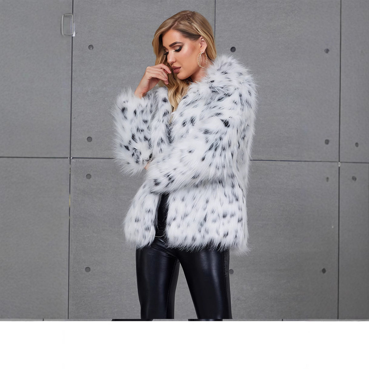 Notch-collar Ocelot Leopard-print Statement Fur Coat