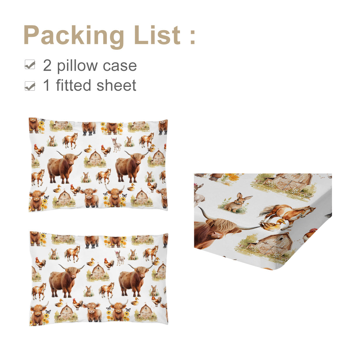 3pcs Little Cow and Duck Pet Thème enfants de style amusant Minimalist Comfort Series Shee