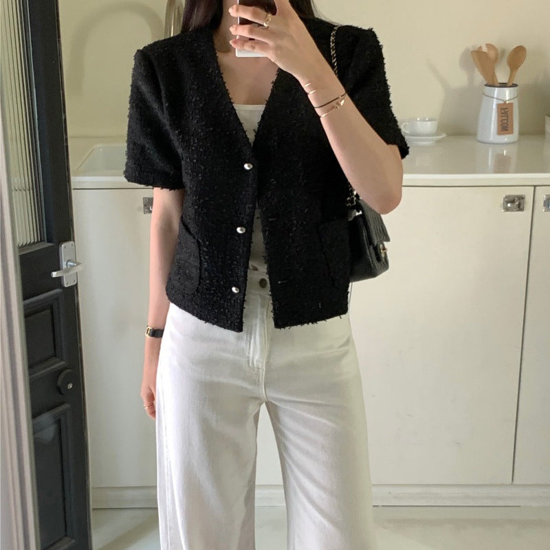 Women's Short-Sleeve Olive Button Jacket