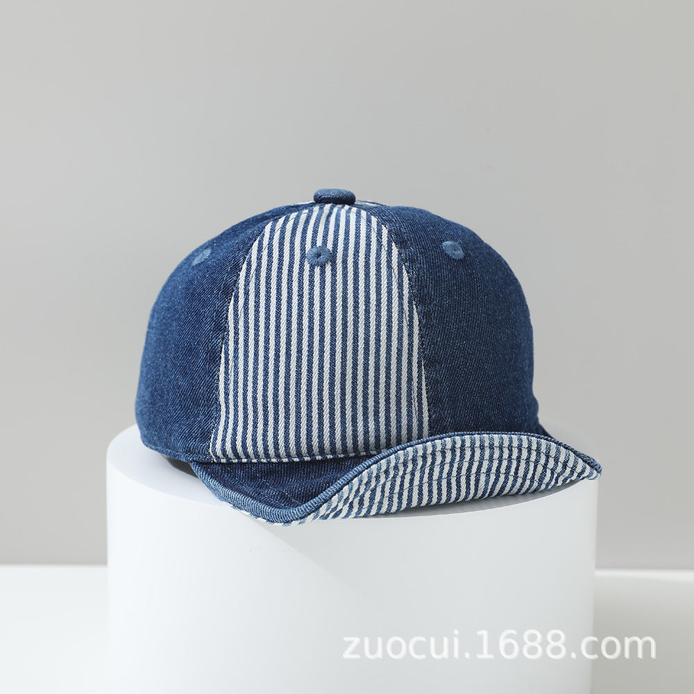 Patchwork rayé pour enfants Lavé Vintage Mode réglable Casual Striped Base Brimmed