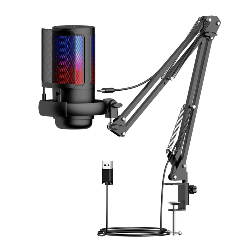 USB Condenser Microphone Light Effect Noise Cancellation
