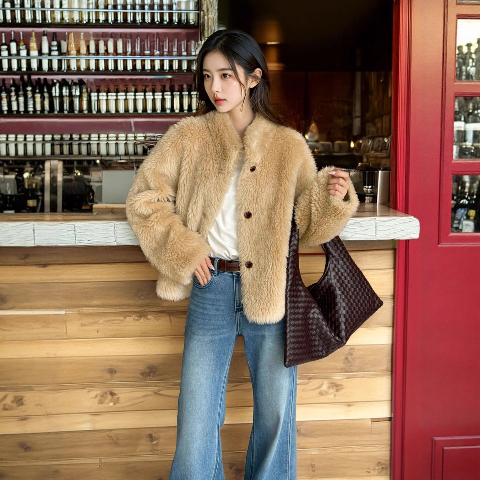 Manteau en cuir court pour les femmes pour l'hiver