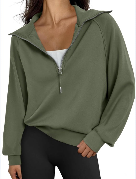 Sweat-shirt à manches courtes demi-zip pour femmes